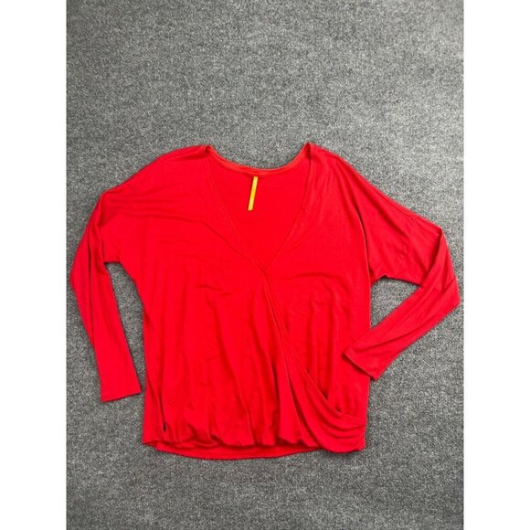 Lole Top Women's Medium Red Long Sleeve Surplice Neck Wrap V Neck Drapey Stretch - Picture 1 of 8